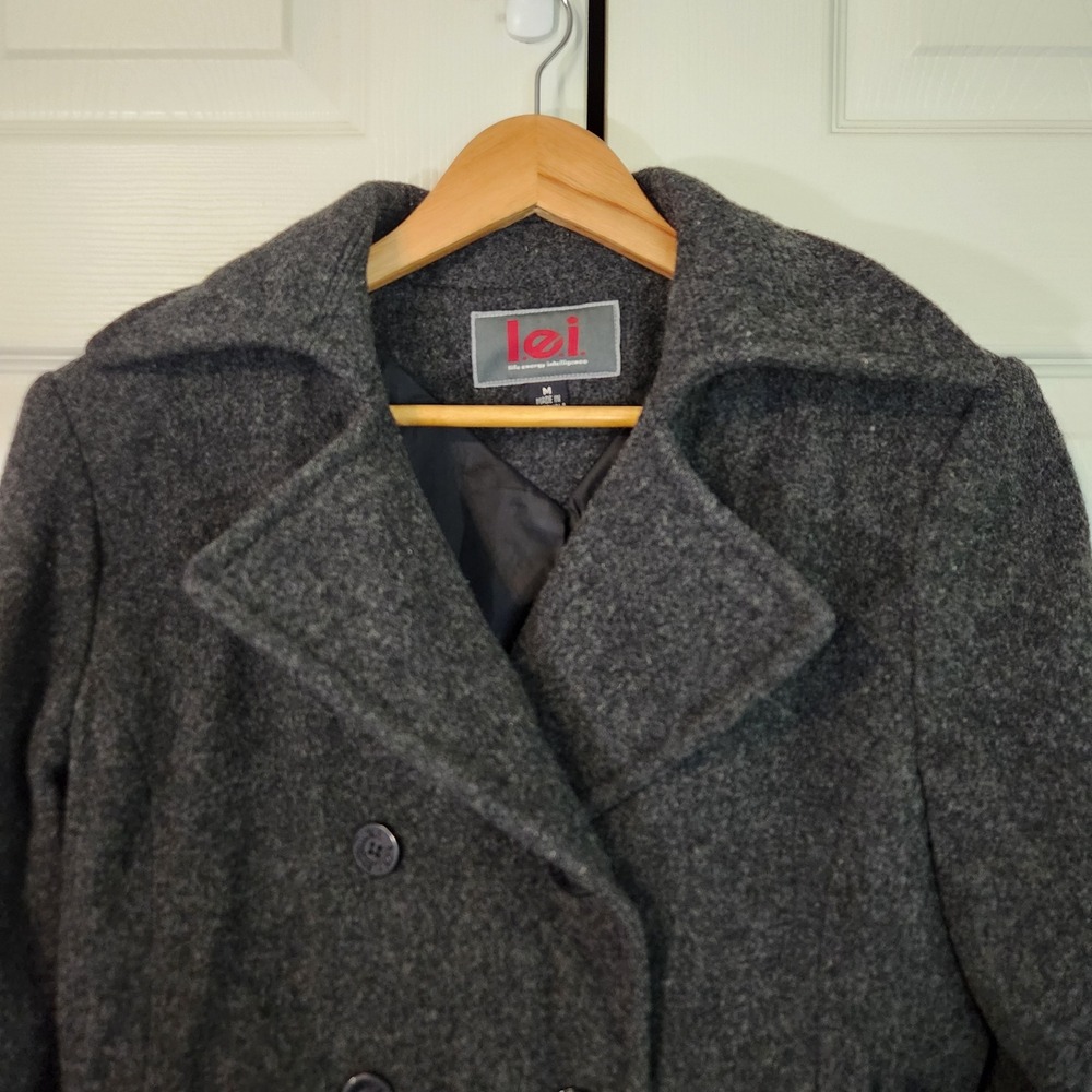 Vintage LEI Womens Charcoal Gray 100% Wool Double Breasted Pea Coat Size Medium - Picture 6 of 10